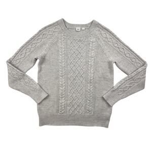 GAP Sweater Cable-Knit Crew Neck LongSleeve Heather Gray Fisherman Womens Medium